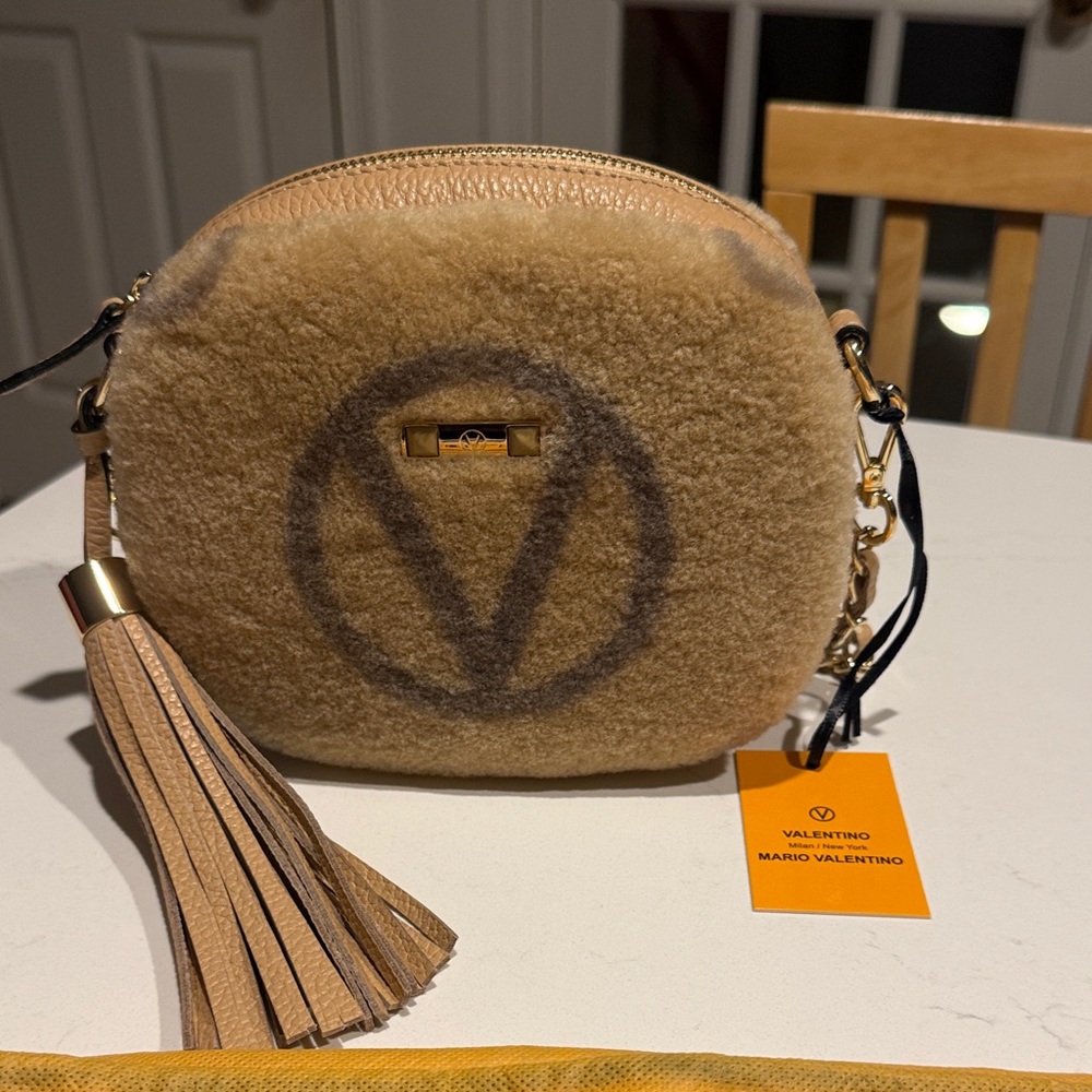 Valentino By Mario Valentino Brown Shearling Crossbody Bag